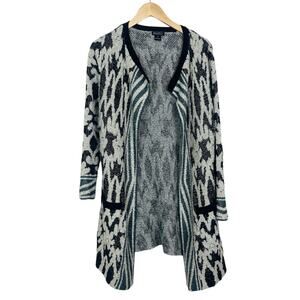 LUCKY BRAND Southwestern Knit Duster Open Cardigan SMALL Boho Aztec Cozy Black